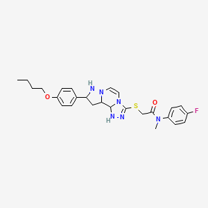 molecular formula C26H31FN6O2S B12344724 2-{[11-(4-butoxyphenyl)-3,4,6,9,10-pentaazatricyclo[7.3.0.0^{2,6}]dodeca-1(12),2,4,7,10-pentaen-5-yl]sulfanyl}-N-(4-fluorophenyl)-N-methylacetamide 