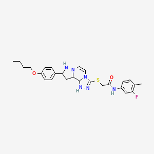 molecular formula C26H31FN6O2S B12344752 2-{[11-(4-butoxyphenyl)-3,4,6,9,10-pentaazatricyclo[7.3.0.0^{2,6}]dodeca-1(12),2,4,7,10-pentaen-5-yl]sulfanyl}-N-(3-fluoro-4-methylphenyl)acetamide 