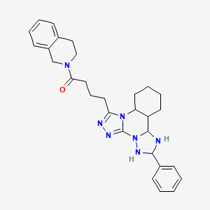 molecular formula C29H35N7O B12344764 1-(3,4-dihydro-1H-isoquinolin-2-yl)-4-(9-phenyl-2,4,5,7,8,10-hexazatetracyclo[10.4.0.02,6.07,11]hexadeca-3,5-dien-3-yl)butan-1-one 