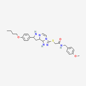 molecular formula C27H34N6O3S B12344868 2-{[11-(4-butoxyphenyl)-3,4,6,9,10-pentaazatricyclo[7.3.0.0^{2,6}]dodeca-1(12),2,4,7,10-pentaen-5-yl]sulfanyl}-N-[(4-methoxyphenyl)methyl]acetamide 