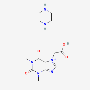 molecular formula C13H21N6O4+ B12344920 2-(1,3-dimethyl-2,6-dioxo-5H-purin-7-ium-7-yl)acetic acid;piperazine 