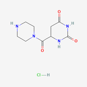 molecular formula C9H15ClN4O3 B12345068 6-(Piperazine-1-carbonyl)-1,3-diazinane-2,4-dione;hydrochloride 