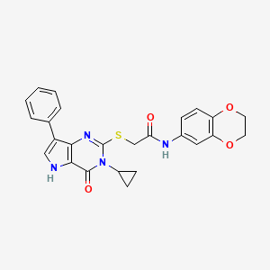 molecular formula C25H22N4O4S B12345072 2-((3-cyclopropyl-4-oxo-7-phenyl-4,5-dihydro-3H-pyrrolo[3,2-d]pyrimidin-2-yl)thio)-N-(2,3-dihydrobenzo[b][1,4]dioxin-6-yl)acetamide 