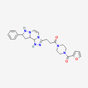 molecular formula C25H29N7O3 B12345161 1-[4-(Furan-2-carbonyl)piperazin-1-yl]-3-(11-phenyl-3,4,6,9,10-pentazatricyclo[7.3.0.02,6]dodeca-4,7-dien-5-yl)propan-1-one 