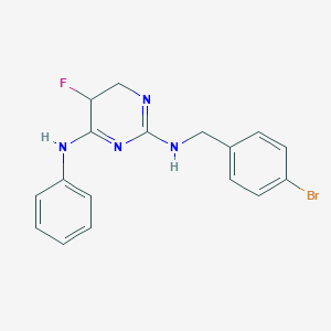 molecular formula C17H16BrFN4 B12345196 2-N-[(4-bromophenyl)methyl]-5-fluoro-6-N-phenyl-4,5-dihydropyrimidine-2,6-diamine 