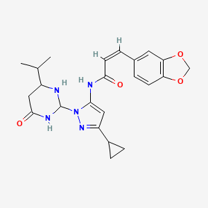 (2Z)-3-(2H-1,3-benzodioxol-5-yl)-N-{3-cyclopropyl-1-[6-oxo-4-(propan-2-yl)-1,6-dihydropyrimidin-2-yl]-1H-pyrazol-5-yl}prop-2-enamide