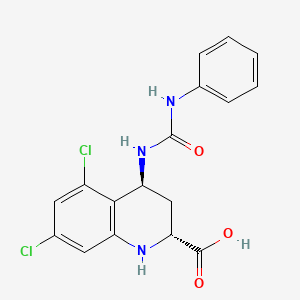 molecular formula C17H15Cl2N3O3 B1234528 (2R,4S)-4-[[苯胺基(氧代)甲基]氨基]-5,7-二氯-1,2,3,4-四氢喹啉-2-羧酸 