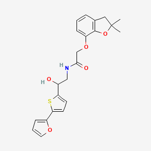 molecular formula C22H23NO5S B12345309 2-[(2,2-dimethyl-2,3-dihydro-1-benzofuran-7-yl)oxy]-N-{2-[5-(furan-2-yl)thiophen-2-yl]-2-hydroxyethyl}acetamide 