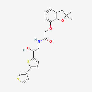 molecular formula C22H23NO4S2 B12345318 N-(2-{[2,3'-bithiophene]-5-yl}-2-hydroxyethyl)-2-[(2,2-dimethyl-2,3-dihydro-1-benzofuran-7-yl)oxy]acetamide 