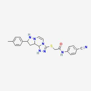 molecular formula C23H23N7OS B12345495 N-(4-cyanophenyl)-2-{[11-(4-methylphenyl)-3,4,6,9,10-pentaazatricyclo[7.3.0.0^{2,6}]dodeca-1(12),2,4,7,10-pentaen-5-yl]sulfanyl}acetamide 