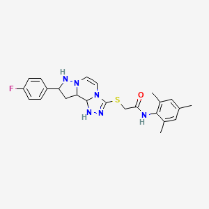 2-{[11-(4-fluorophenyl)-3,4,6,9,10-pentaazatricyclo[7.3.0.0^{2,6}]dodeca-1(12),2,4,7,10-pentaen-5-yl]sulfanyl}-N-(2,4,6-trimethylphenyl)acetamide