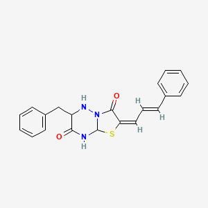 molecular formula C21H19N3O2S B12345551 (2E)-6-benzyl-2-[(2E)-3-phenylprop-2-en-1-ylidene]-2H,3H,7H-[1,3]thiazolo[3,2-b][1,2,4]triazine-3,7-dione 