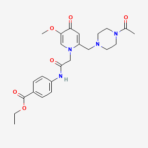 molecular formula C24H30N4O6 B12345579 ethyl 4-(2-(2-((4-acetylpiperazin-1-yl)methyl)-5-methoxy-4-oxopyridin-1(4H)-yl)acetamido)benzoate 