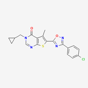 molecular formula C19H15ClN4O2S B12345585 6-[3-(4-chlorophenyl)-1,2,4-oxadiazol-5-yl]-3-(cyclopropylmethyl)-5-methyl-3H,4H-thieno[2,3-d]pyrimidin-4-one 