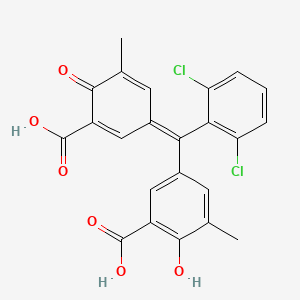 molecular formula C23H16Cl2O6 B12345609 5-((3-Carboxy-5-methyl-4-oxocyclohexa-2,5-dien-1-ylidene)(2,6-dichlorophenyl)methyl)-2-hydroxy-3-methylbenzoic acid 