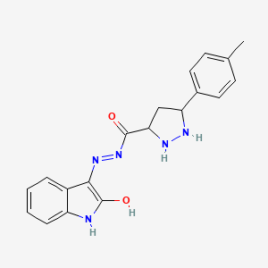 molecular formula C19H19N5O2 B12345614 N-[(2-hydroxy-1H-indol-3-yl)imino]-5-(4-methylphenyl)pyrazolidine-3-carboxamide 