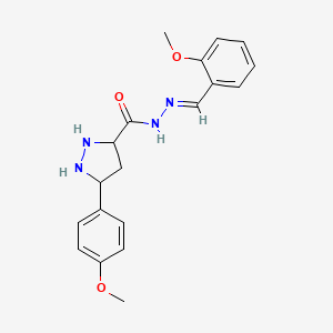 molecular formula C19H22N4O3 B12345638 5-(4-methoxyphenyl)-N-[(E)-(2-methoxyphenyl)methylideneamino]pyrazolidine-3-carboxamide 