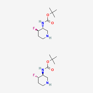 molecular formula C20H38F2N4O4 B12345658 tert-butyl N-[(3S,4S)-4-fluoropiperidin-3-yl]carbamate;tert-butyl N-[(3R,4R)-4-fluoropiperidin-3-yl]carbamate 