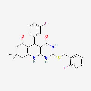 5-(3-fluorophenyl)-2-{[(2-fluorophenyl)methyl]sulfanyl}-8,8-dimethyl-3H,4H,5H,6H,7H,8H,9H,10H-pyrimido[4,5-b]quinoline-4,6-dione