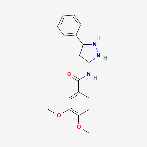 molecular formula C18H21N3O3 B12345772 3,4-dimethoxy-N-(5-phenylpyrazolidin-3-yl)benzamide 