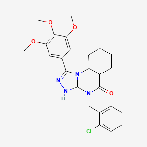 molecular formula C25H29ClN4O4 B12345805 4-[(2-Chlorophenyl)methyl]-1-(3,4,5-trimethoxyphenyl)-3,3a,5a,6,7,8,9,9a-octahydro-[1,2,4]triazolo[4,3-a]quinazolin-5-one 