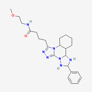 molecular formula C23H33N7O2 B12345808 N-(2-methoxyethyl)-4-(9-phenyl-2,4,5,7,8,10-hexazatetracyclo[10.4.0.02,6.07,11]hexadeca-3,5-dien-3-yl)butanamide 