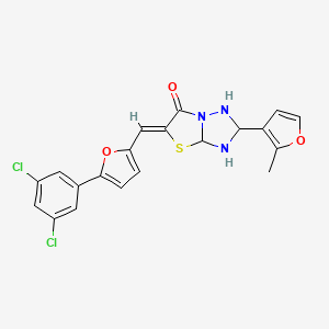 molecular formula C20H15Cl2N3O3S B12345844 (5Z)-5-{[5-(3,5-dichlorophenyl)furan-2-yl]methylidene}-2-(2-methylfuran-3-yl)-5H,6H-[1,2,4]triazolo[3,2-b][1,3]thiazol-6-one 