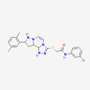 molecular formula C23H25BrN6OS B12345849 N-(3-bromophenyl)-2-{[11-(2,5-dimethylphenyl)-3,4,6,9,10-pentaazatricyclo[7.3.0.0^{2,6}]dodeca-1(12),2,4,7,10-pentaen-5-yl]sulfanyl}acetamide 