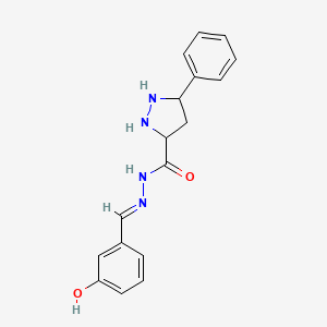 molecular formula C17H18N4O2 B12345874 N-[(E)-(3-hydroxyphenyl)methylideneamino]-5-phenylpyrazolidine-3-carboxamide 