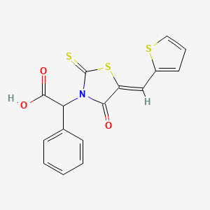 2-[(5Z)-4-oxo-2-sulfanylidene-5-(thiophen-2-ylmethylidene)-1,3-thiazolidin-3-yl]-2-phenylacetic acid