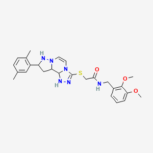 N-[(2,3-dimethoxyphenyl)methyl]-2-{[11-(2,5-dimethylphenyl)-3,4,6,9,10-pentaazatricyclo[7.3.0.0^{2,6}]dodeca-1(12),2,4,7,10-pentaen-5-yl]sulfanyl}acetamide