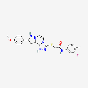 molecular formula C23H25FN6O2S B12345940 N-(3-fluoro-4-methylphenyl)-2-{[11-(4-methoxyphenyl)-3,4,6,9,10-pentaazatricyclo[7.3.0.0^{2,6}]dodeca-1(12),2,4,7,10-pentaen-5-yl]sulfanyl}acetamide 