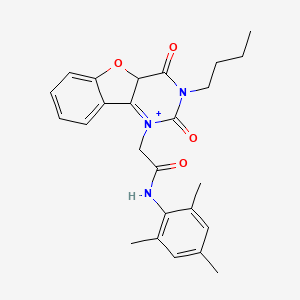 molecular formula C25H28N3O4+ B12345989 2-{5-butyl-4,6-dioxo-8-oxa-3,5-diazatricyclo[7.4.0.0^{2,7}]trideca-1(13),2(7),9,11-tetraen-3-yl}-N-(2,4,6-trimethylphenyl)acetamide 