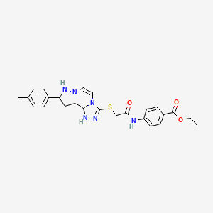 molecular formula C25H28N6O3S B12345996 Ethyl 4-(2-{[11-(4-methylphenyl)-3,4,6,9,10-pentaazatricyclo[7.3.0.0^{2,6}]dodeca-1(12),2,4,7,10-pentaen-5-yl]sulfanyl}acetamido)benzoate 