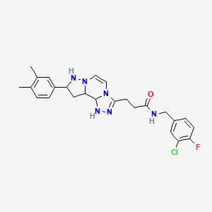 molecular formula C25H28ClFN6O B12346057 N-[(3-chloro-4-fluorophenyl)methyl]-3-[11-(3,4-dimethylphenyl)-3,4,6,9,10-pentaazatricyclo[7.3.0.0^{2,6}]dodeca-1(12),2,4,7,10-pentaen-5-yl]propanamide 