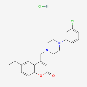 molecular formula C22H24Cl2N2O2 B12346067 4-((4-(3-chlorophenyl)piperazin-1-yl)methyl)-6-ethyl-2H-chromen-2-one hydrochloride 