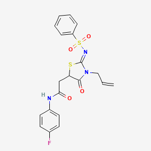 molecular formula C20H18FN3O4S2 B12346074 N-(4-fluorophenyl)-2-[(2Z)-4-oxo-2-[(phenylsulfonyl)imino]-3-(prop-2-en-1-yl)-1,3-thiazolidin-5-yl]acetamide 