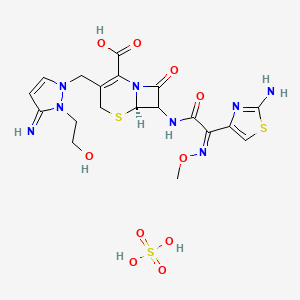 molecular formula C19H24N8O10S3 B1234611 (6R)-7-[[(2Z)-2-(2-amino-1,3-thiazol-4-yl)-2-methoxyiminoacetyl]amino]-3-[[2-(2-hydroxyethyl)-3-iminopyrazol-1-yl]methyl]-8-oxo-5-thia-1-azabicyclo[4.2.0]oct-2-ene-2-carboxylic acid;sulfuric acid 