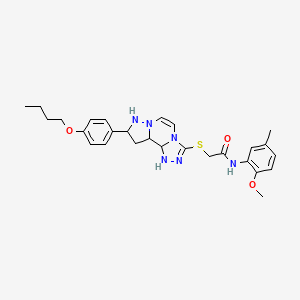 molecular formula C27H34N6O3S B12346127 2-{[11-(4-butoxyphenyl)-3,4,6,9,10-pentaazatricyclo[7.3.0.0^{2,6}]dodeca-1(12),2,4,7,10-pentaen-5-yl]sulfanyl}-N-(2-methoxy-5-methylphenyl)acetamide 