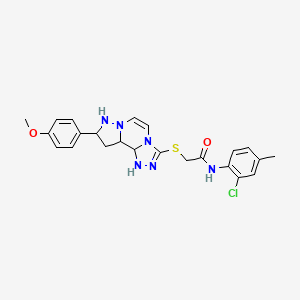 molecular formula C23H25ClN6O2S B12346132 N-(2-chloro-4-methylphenyl)-2-{[11-(4-methoxyphenyl)-3,4,6,9,10-pentaazatricyclo[7.3.0.0^{2,6}]dodeca-1(12),2,4,7,10-pentaen-5-yl]sulfanyl}acetamide 