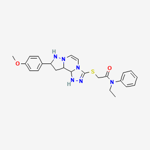 molecular formula C24H28N6O2S B12346165 N-ethyl-2-{[11-(4-methoxyphenyl)-3,4,6,9,10-pentaazatricyclo[7.3.0.0^{2,6}]dodeca-1(12),2,4,7,10-pentaen-5-yl]sulfanyl}-N-phenylacetamide 