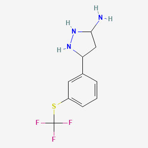 molecular formula C10H12F3N3S B12346169 5-[3-(Trifluoromethylsulfanyl)phenyl]pyrazolidin-3-amine 