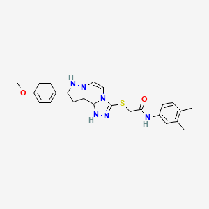 molecular formula C24H28N6O2S B12346199 N-(3,4-dimethylphenyl)-2-{[11-(4-methoxyphenyl)-3,4,6,9,10-pentaazatricyclo[7.3.0.0^{2,6}]dodeca-1(12),2,4,7,10-pentaen-5-yl]sulfanyl}acetamide 