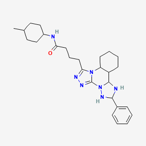 molecular formula C27H39N7O B12346234 N-(4-methylcyclohexyl)-4-(9-phenyl-2,4,5,7,8,10-hexazatetracyclo[10.4.0.02,6.07,11]hexadeca-3,5-dien-3-yl)butanamide 