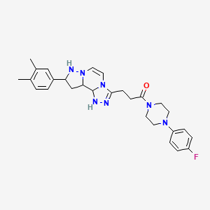 molecular formula C28H34FN7O B12346238 3-[11-(3,4-Dimethylphenyl)-3,4,6,9,10-pentaazatricyclo[7.3.0.0^{2,6}]dodeca-1(12),2,4,7,10-pentaen-5-yl]-1-[4-(4-fluorophenyl)piperazin-1-yl]propan-1-one 