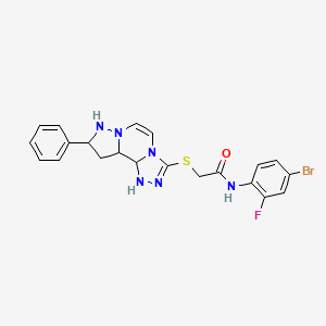 molecular formula C21H20BrFN6OS B12346279 N-(4-bromo-2-fluorophenyl)-2-({11-phenyl-3,4,6,9,10-pentaazatricyclo[7.3.0.0^{2,6}]dodeca-1(12),2,4,7,10-pentaen-5-yl}sulfanyl)acetamide 