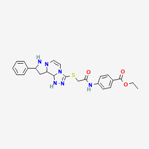 molecular formula C24H26N6O3S B12346289 Ethyl 4-[2-({11-phenyl-3,4,6,9,10-pentaazatricyclo[7.3.0.0^{2,6}]dodeca-1(12),2,4,7,10-pentaen-5-yl}sulfanyl)acetamido]benzoate 