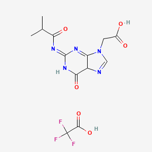 molecular formula C13H14F3N5O6 B12346299 2-[2-(2-methylpropanoylimino)-6-oxo-5H-purin-9-yl]acetic acid;2,2,2-trifluoroacetic acid 