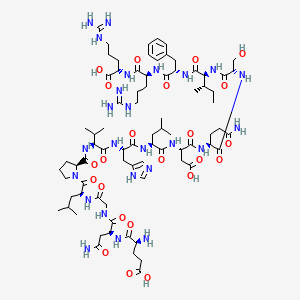 molecular formula C78H125N25O23 B12346300 (4S)-4-amino-5-[[(2S)-4-amino-1-[[2-[[(2S)-1-[(2S)-2-[[(2S)-1-[[(2S)-1-[[(2S)-1-[[(2S)-1-[[(2S)-5-amino-1-[[(2S)-1-[[(2S,3S)-1-[[(2S)-1-[[(2S)-5-carbamimidamido-1-[[(1S)-4-carbamimidamido-1-carboxybutyl]amino]-1-oxopentan-2-yl]amino]-1-oxo-3-phenylpropan-2-yl]amino]-3-methyl-1-oxopentan-2-yl]amino]-3-hydroxy-1-oxopropan-2-yl]amino]-1,5-dioxopentan-2-yl]amino]-3-carboxy-1-oxopropan-2-yl]amino]-4-methyl-1-oxopentan-2-yl]amino]-3-(1H-imidazol-5-yl)-1-oxopropan-2-yl]amino]-3-methyl-1-oxobutan-2-yl]carbamoyl]pyrrolidin-1-yl]-4-methyl-1-oxopentan-2-yl]amino]-2-oxoethyl]amino]-1,4-dioxobutan-2-yl]amino]-5-oxopentanoic acid 