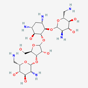 molecular formula C23H46N6O13 B1234631 (2R,3S,4R,5R)-5-amino-2-(aminomethyl)-6-[(1R,2R,3S,4R,6S)-4,6-diamino-2-[(3R,4S,5R)-4-[(2R,3R,4R,5S,6S)-3-amino-6-(aminomethyl)-4,5-dihydroxyoxan-2-yl]oxy-3-hydroxy-5-(hydroxymethyl)oxolan-2-yl]oxy-3-hydroxycyclohexyl]oxyoxane-3,4-diol 